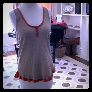 Sparkly Italian tan knit tank, rust colored border